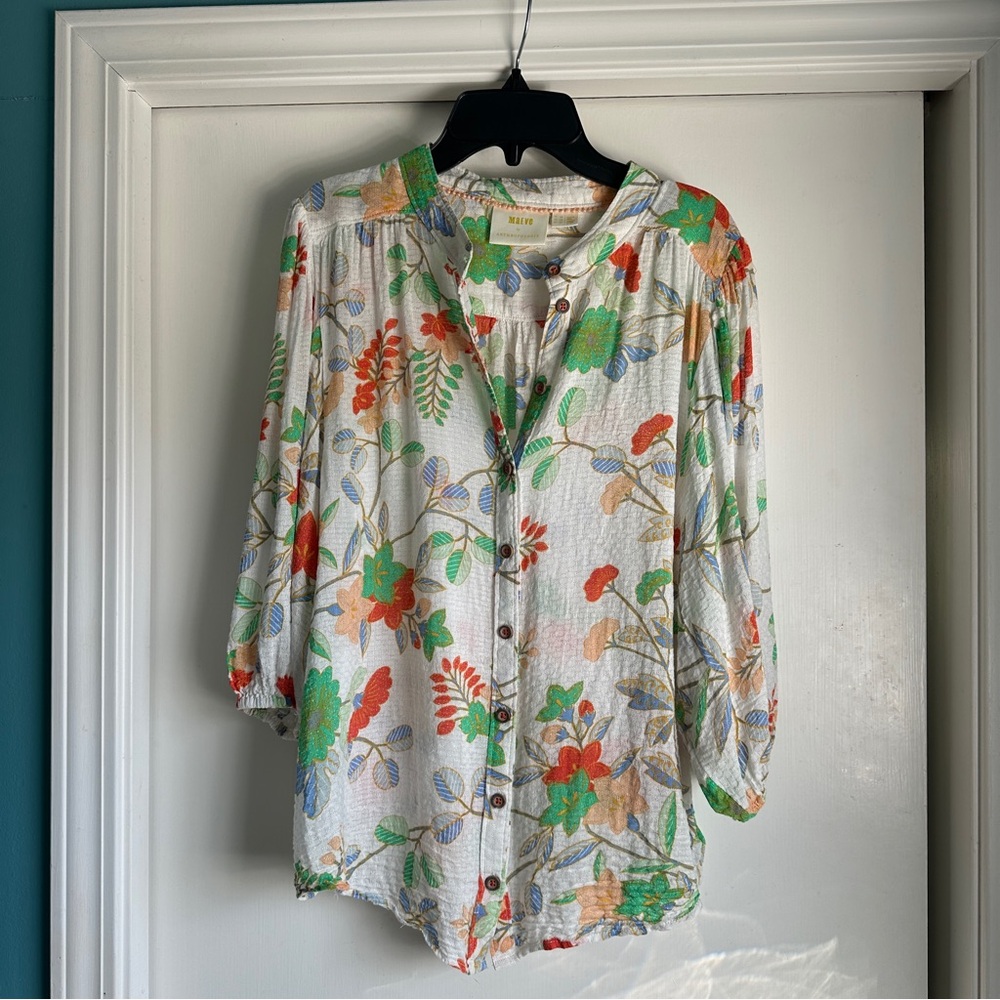 Maeve by Anthropologie Floral Button-Up Blouse